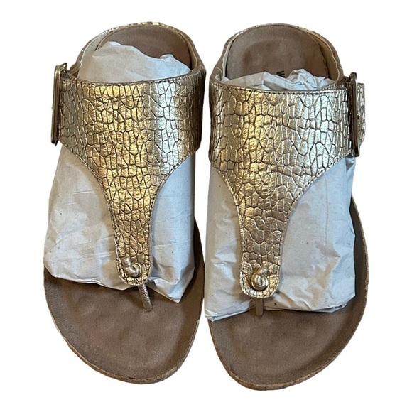 Walking Cradle Phoebe Sandal: Gold Metallic Crackle Leather/Cork Bottom - Picture 3 of 13